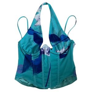 Miaou Teal & Navy Halter Corset Tank